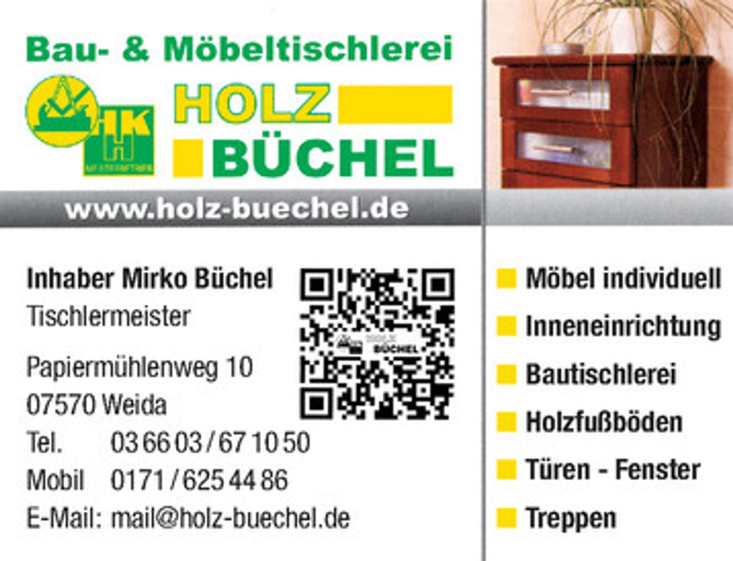 Logo der Firma Bau- und Möbeltischlerei Holz-Büchel aus Weida auf dem Branchenportal Tischler-Schreiner.org