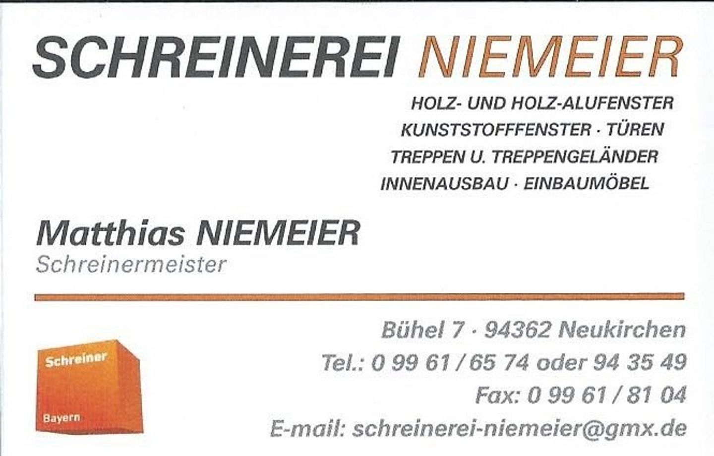 Logo der Firma Matthias Niemeier Schreinerei aus Neukirchen auf dem Branchenportal Tischler-Schreiner.org
