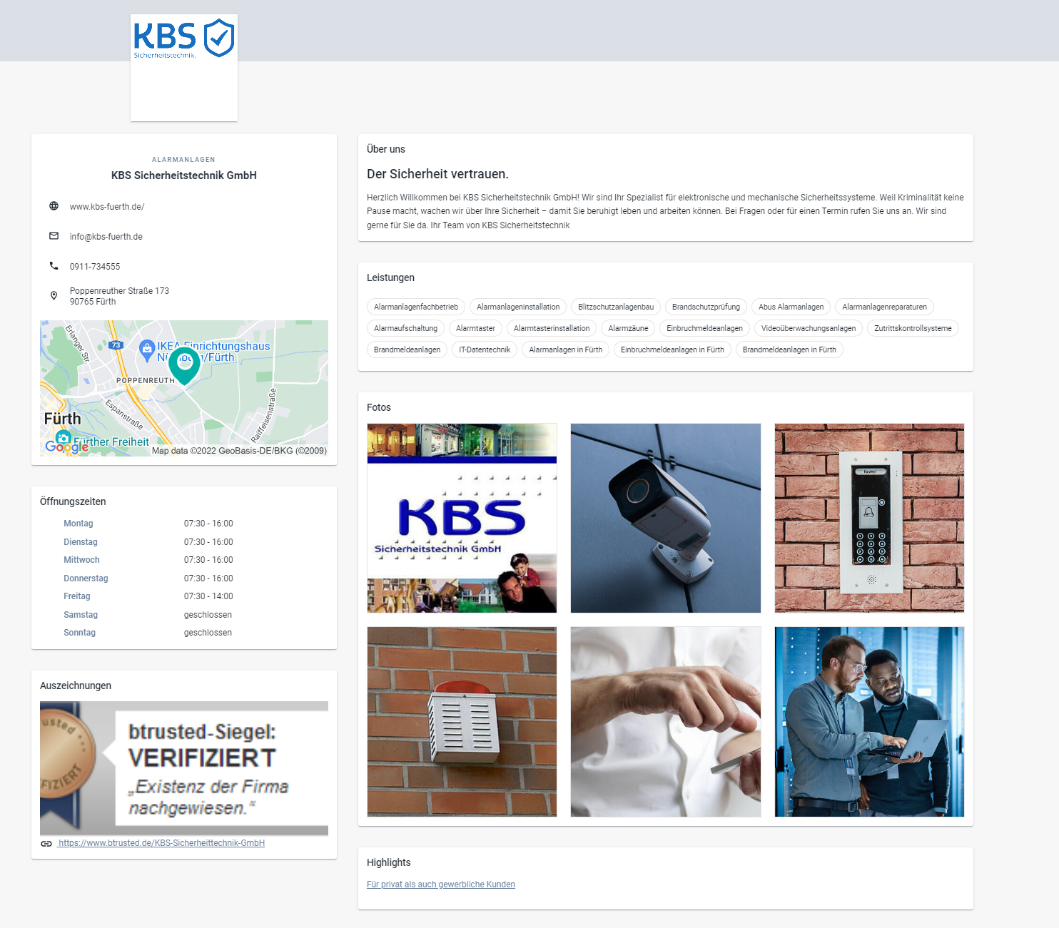 Beispielarbeit von KBS Sicherheitstechnik GmbH - veröffentlicht auf Elektriker.org