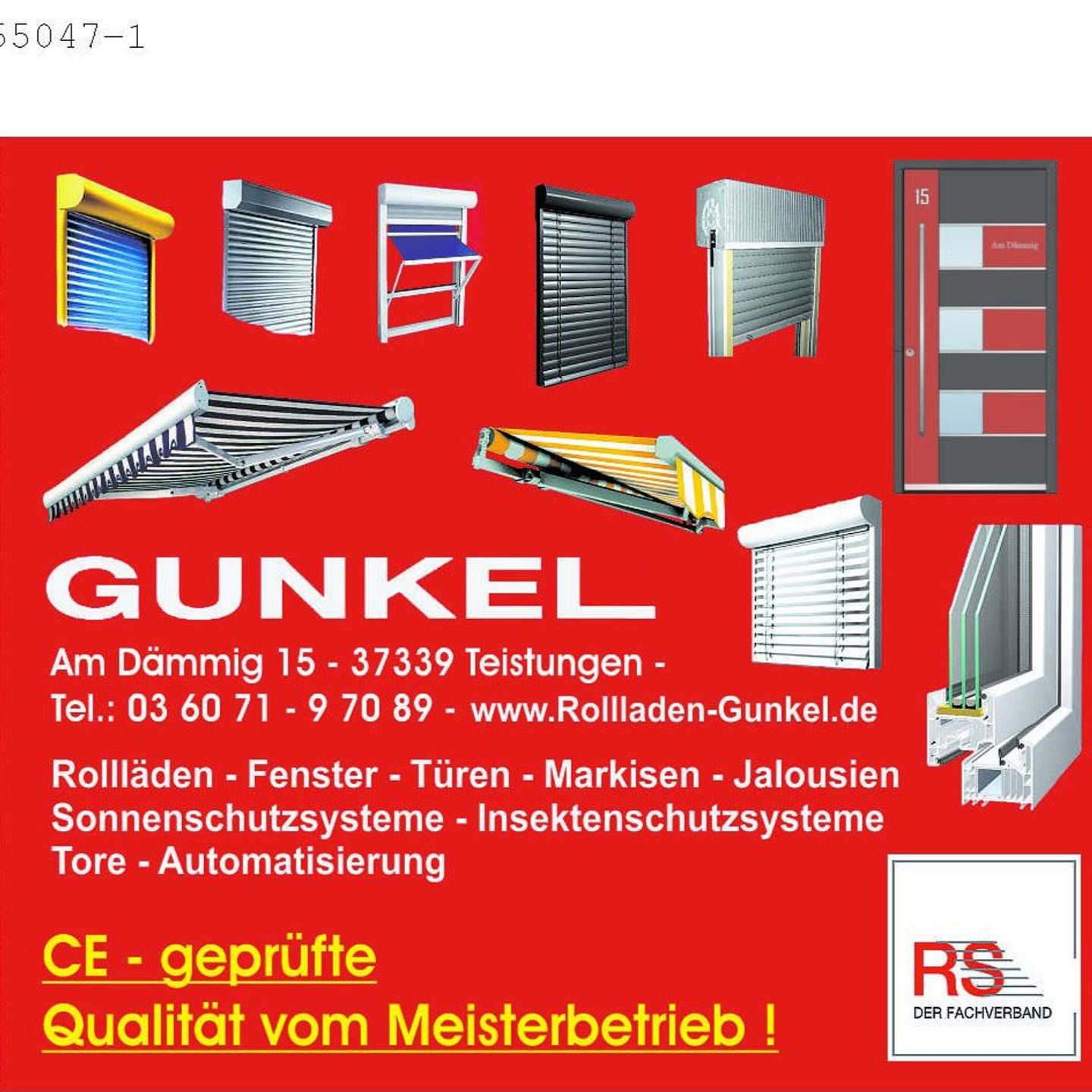 Logo der Firma Gunkel Rollladen und Sonnenschutzsysteme, Inh. Matthias Gunkel e. K. aus Teistungen auf dem Branchenportal Glaserei.org