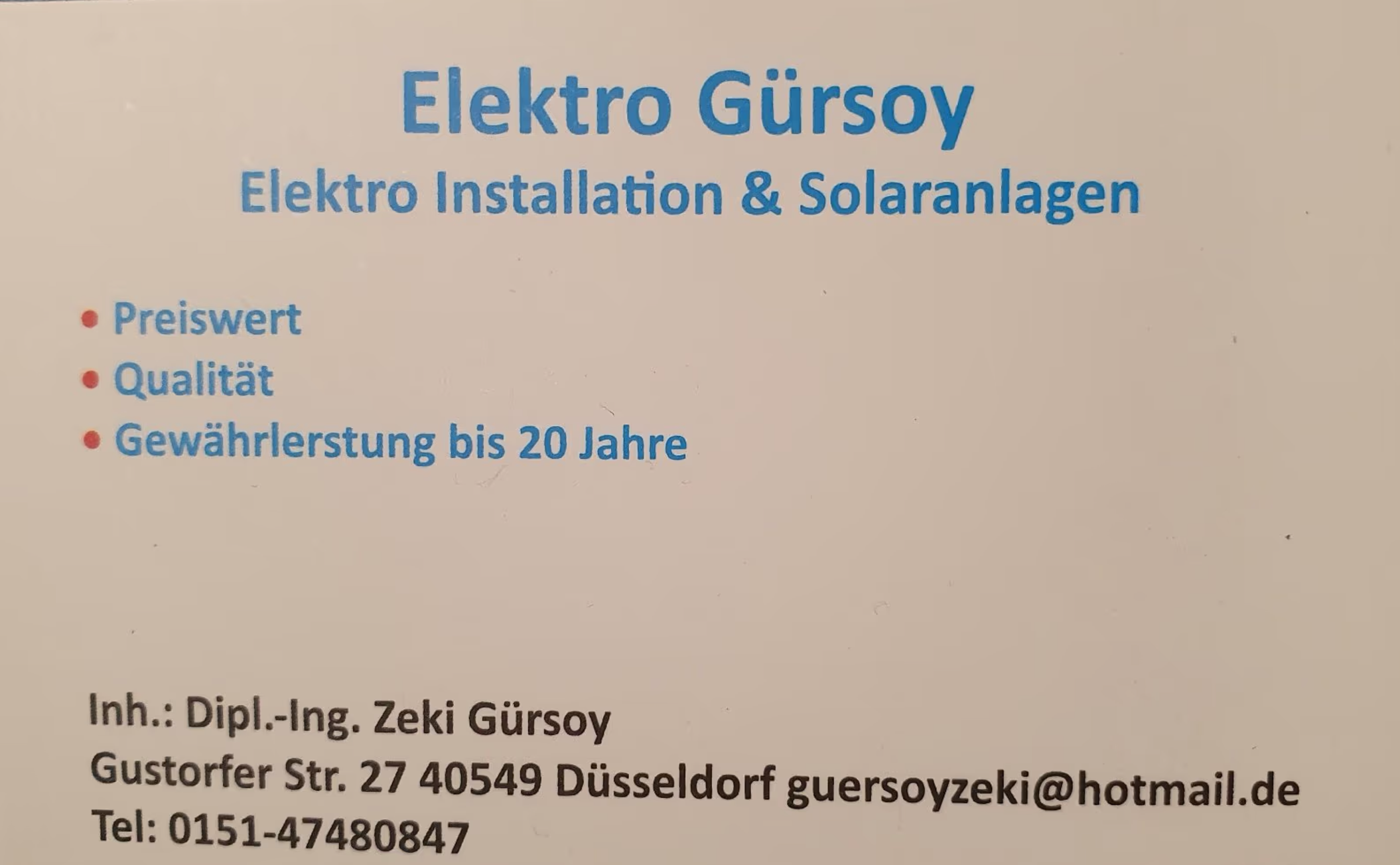 Beispielarbeit von Zeki Gürsoy, Solaranlagen & Elektroinstallation - veröffentlicht auf Elektriker.org