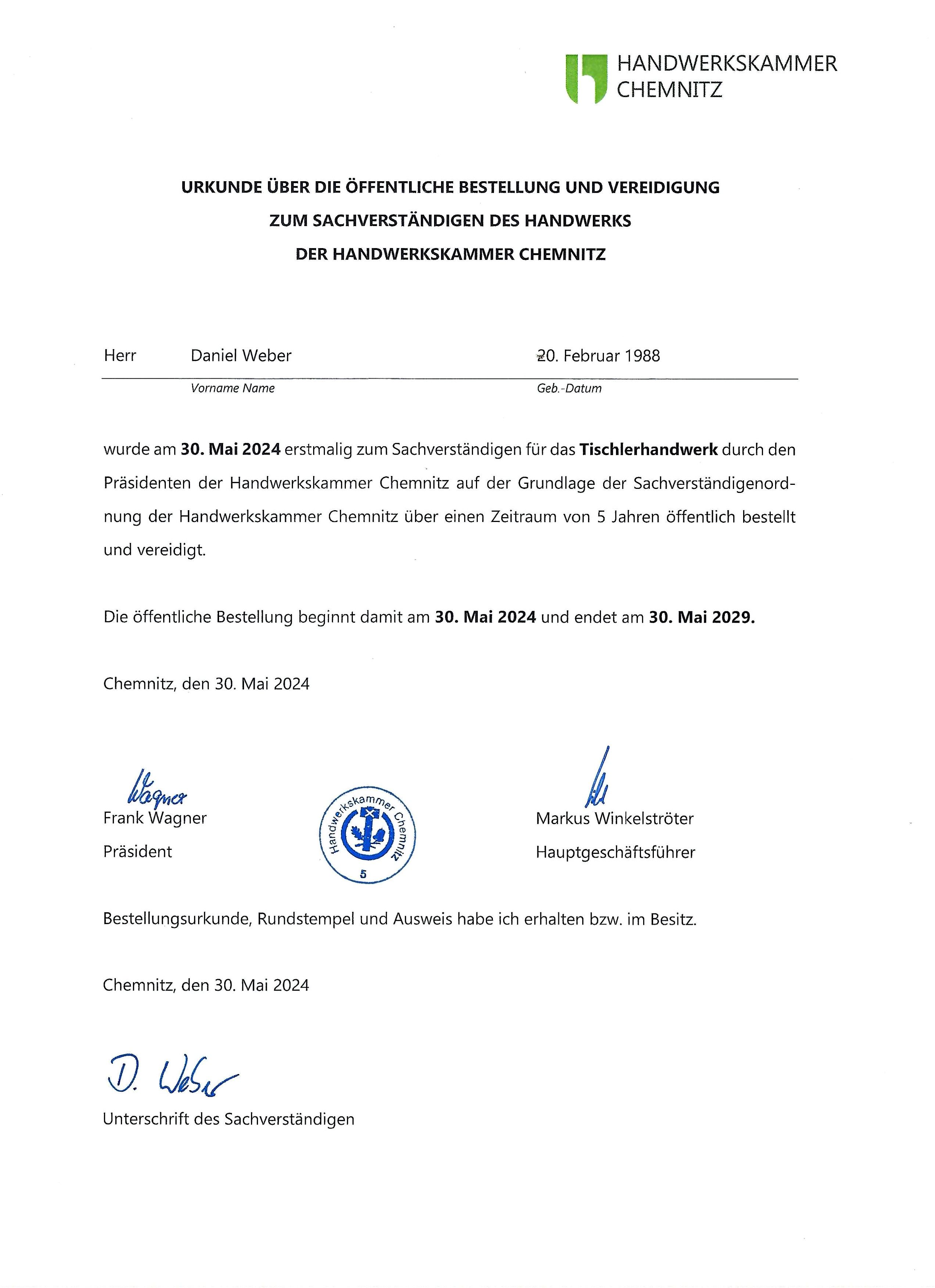 Beispielarbeit von Sachverständiger Daniel Weber - ö.b.u.v für das Tischlerhandwerk - veröffentlicht auf Gutachter.org
