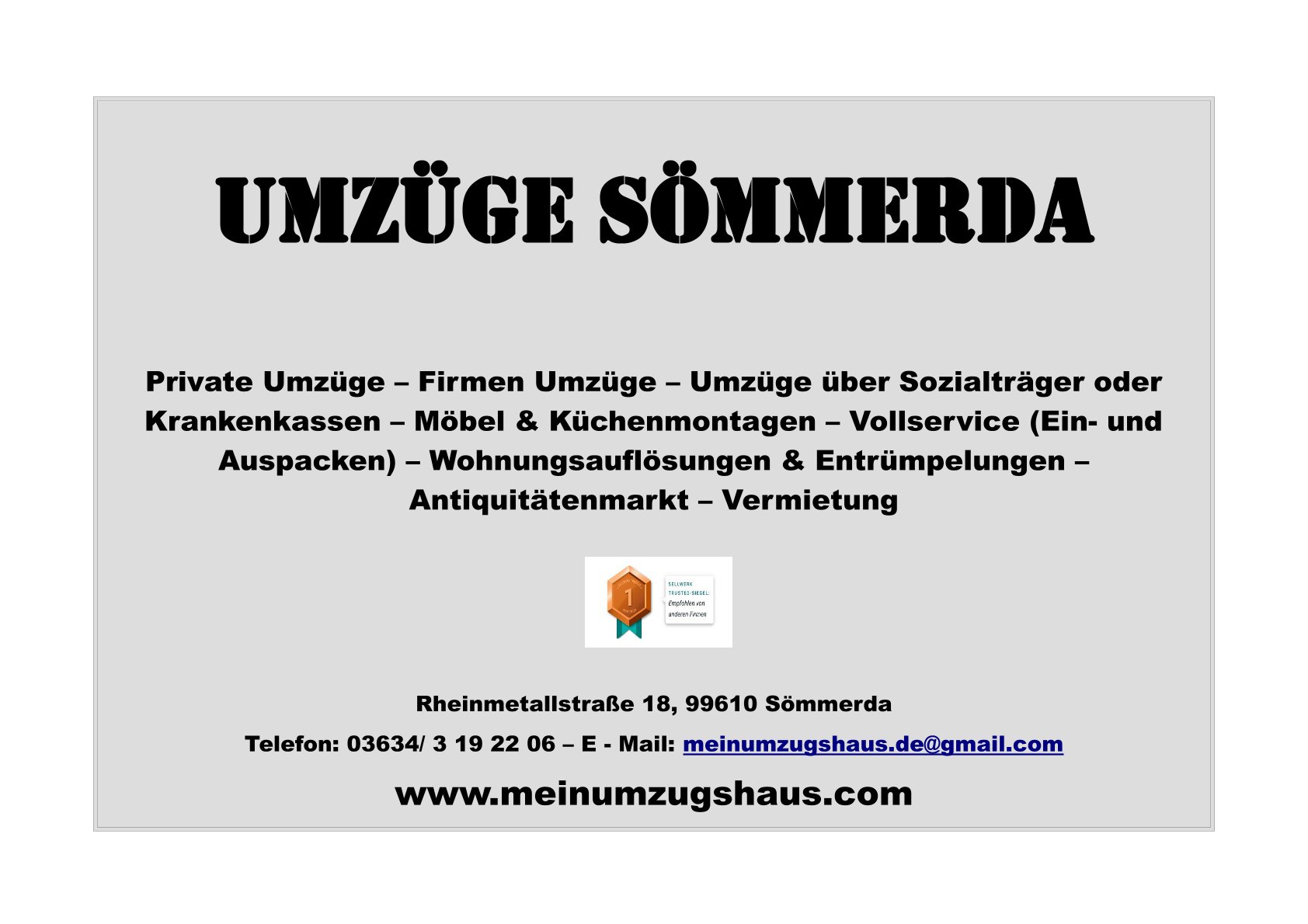 Beispielarbeit von Umzüge Sömmerda - veröffentlicht auf Hausmeisterdienste.net