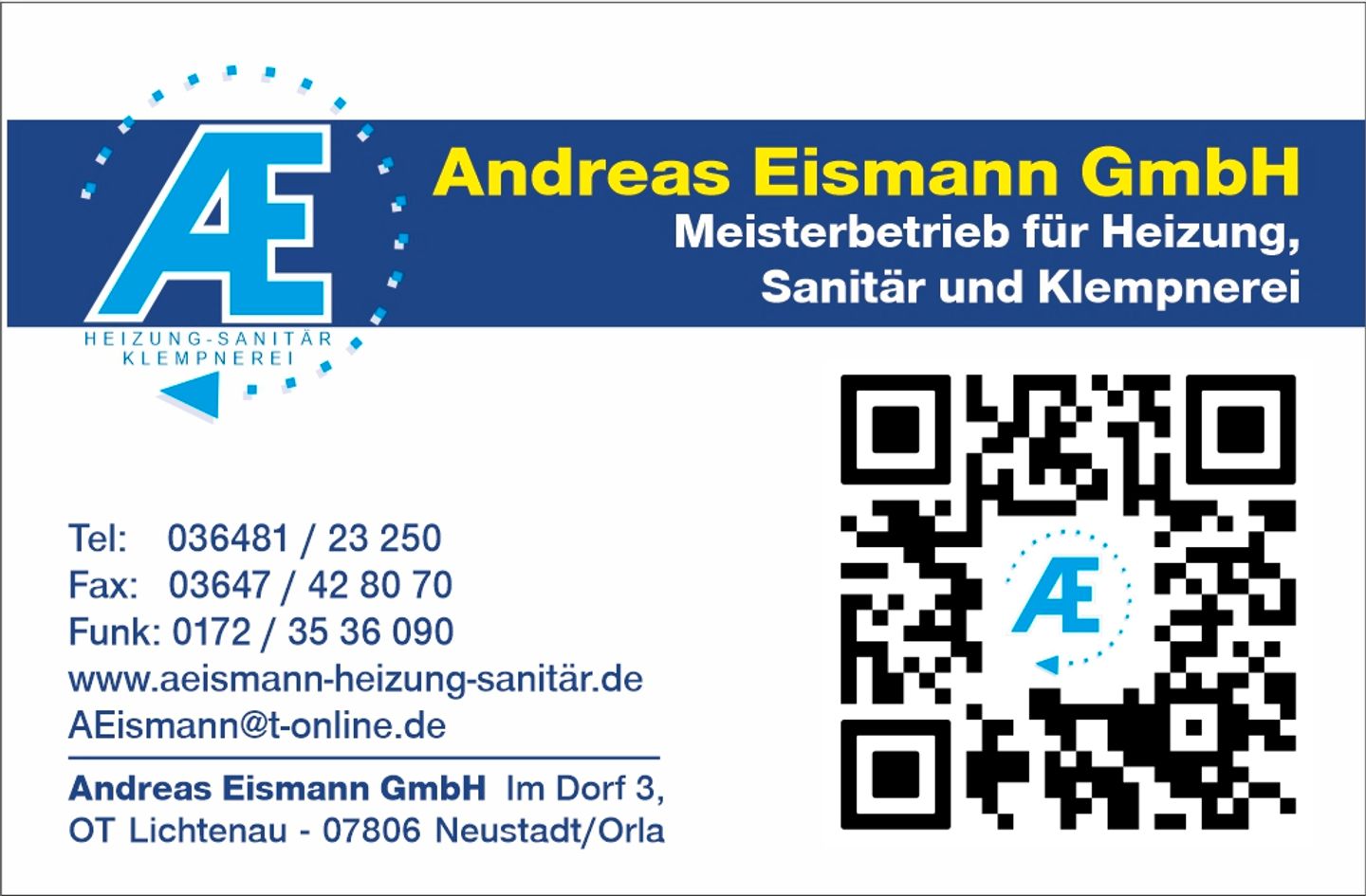Logo der Firma Andreas Eismann GmbH Meisterbetrieb für Heizung Sanitär und Klempnerei aus Neustadt an der Orla auf dem Branchenportal Sanitaer.org