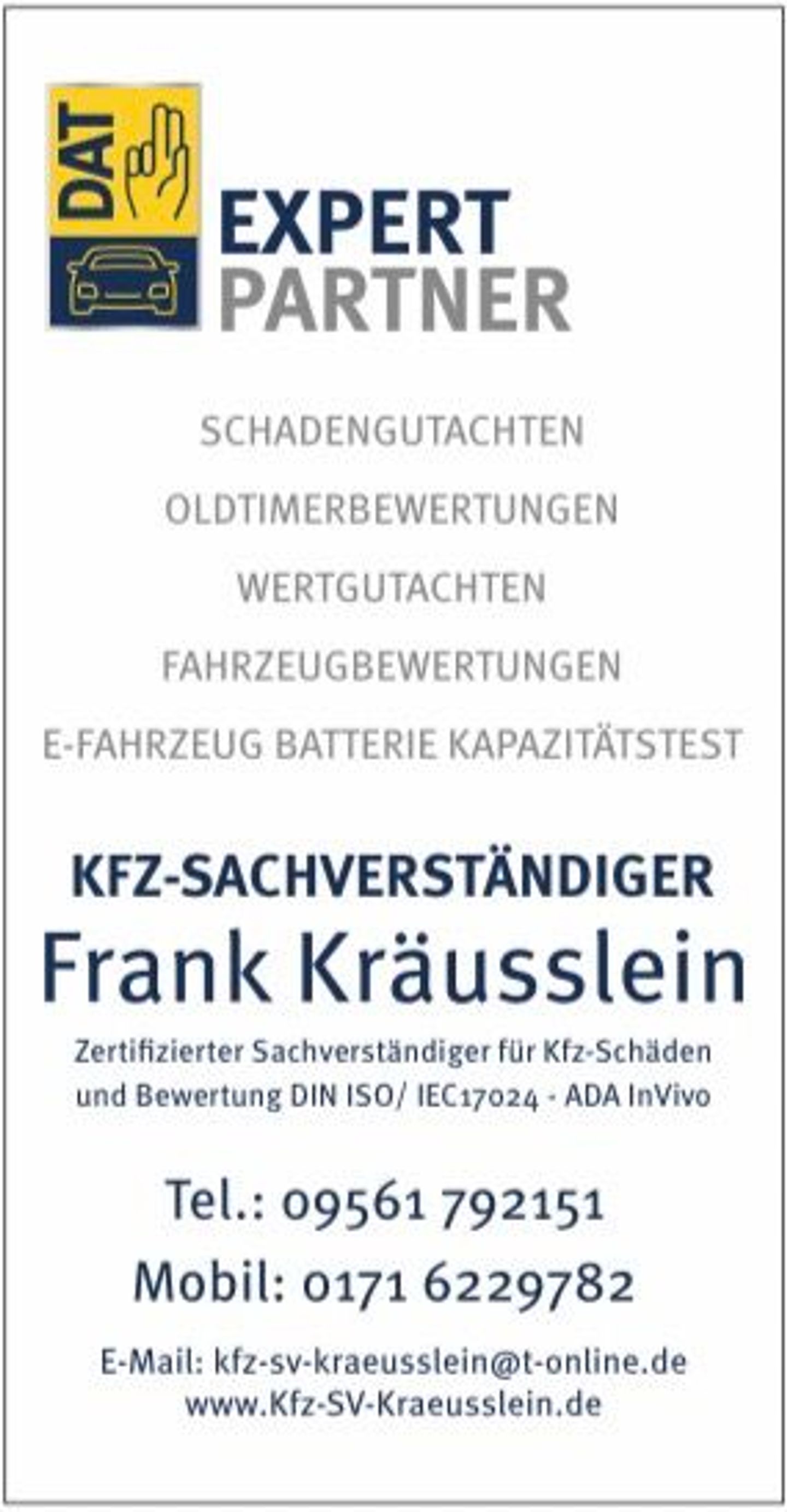 Beispielarbeit von KFZ-Sachverständiger Frank Kräusslein - veröffentlicht auf Gutachter.org